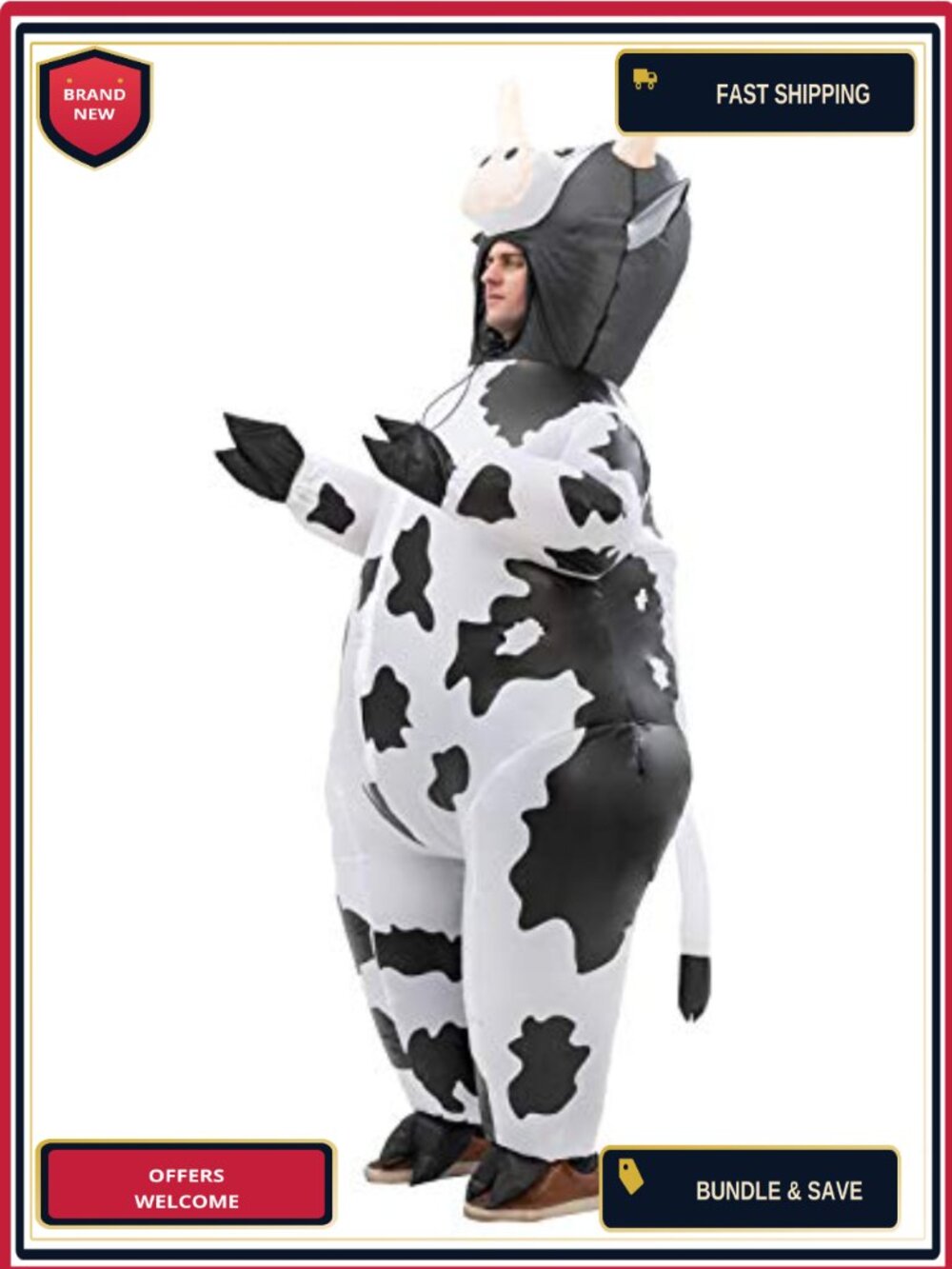 Inflatable Cow Costume Adult Blow Up Suit Polyester Halloween Cosplay